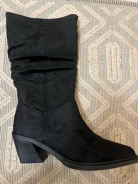 ASOS Black Mid-Calf Slouch Block Heel Boots